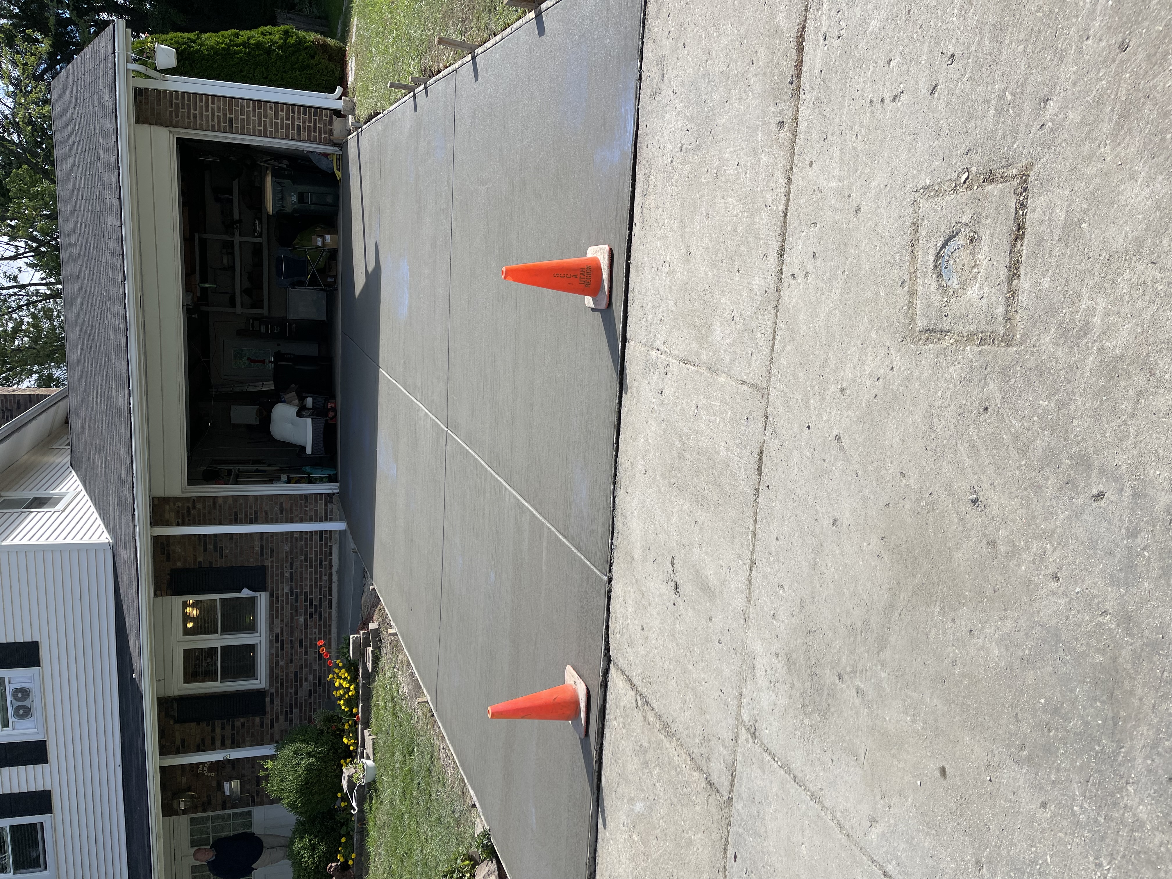 Freshly poured concrete driveway
